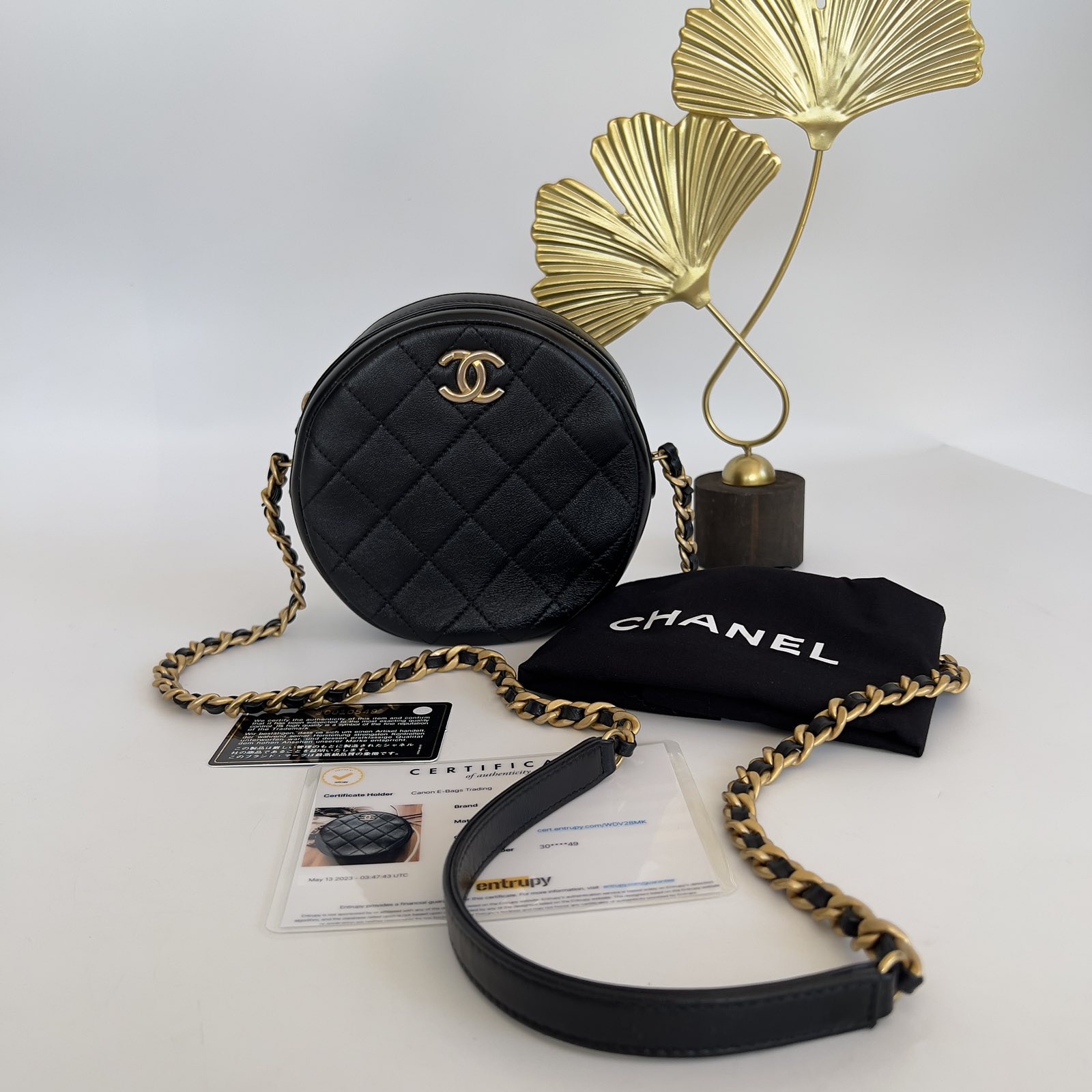 Chanel Black Lambskin Leather Round Crossbody Bag Gold Hardware