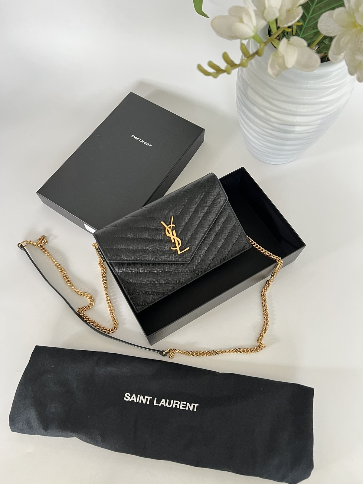 YSL Black Wallet on Chain GM Silver Hardware. Made in Italy. With box ❤️ -  Canon E-Bags Prime