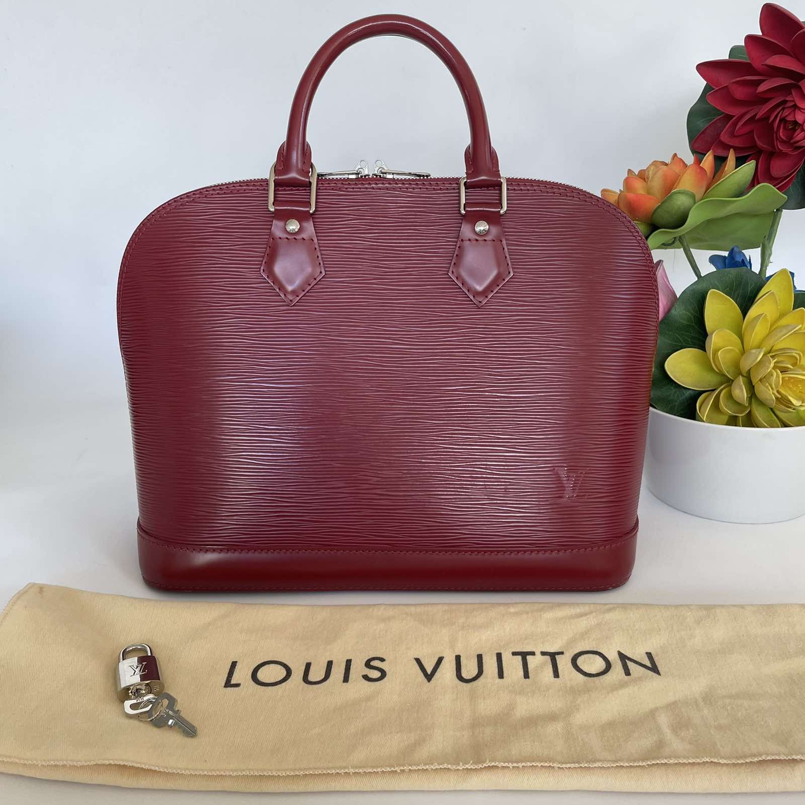LOUIS VUITTON Purple Epi Leather GM Alma Handbag Purse W/ Dustbag Lock Keys