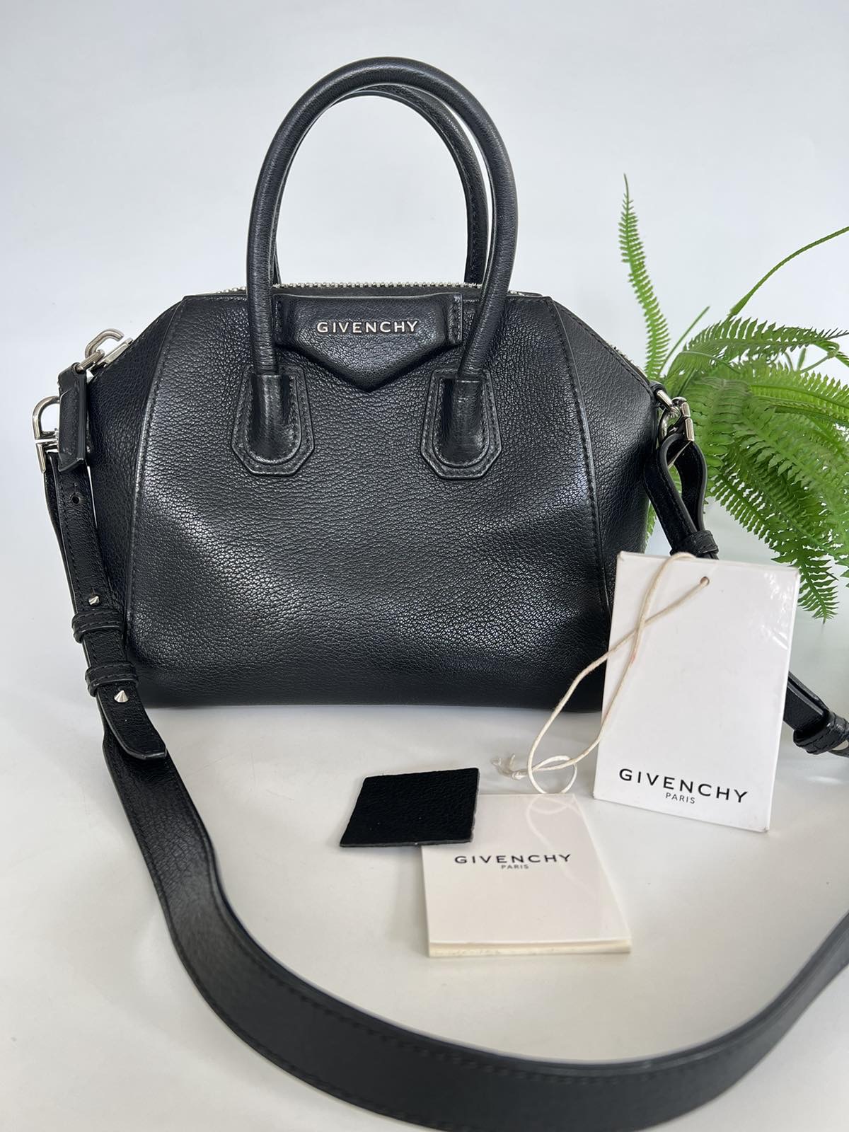 Givenchy Antigona Black Mini Silver Hardware. Made in Italy. With long  strap, swatch & tag ❤️