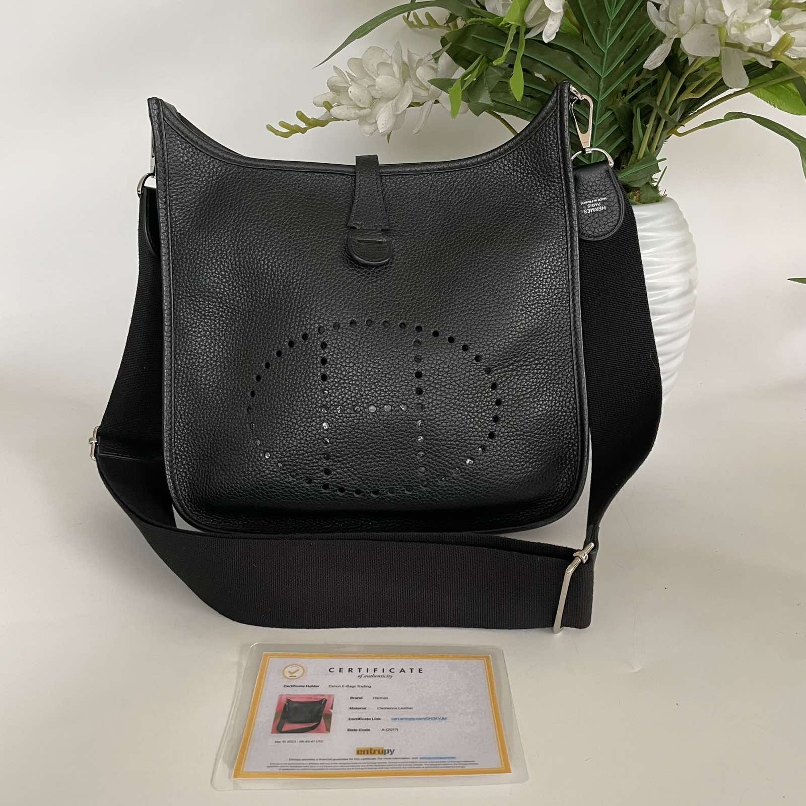 Hermes Evelyne Black PM 3 Clemence Leather Palladium Hardware. Made in  France. With certificate of authenticity from ENTRUPY ❤️