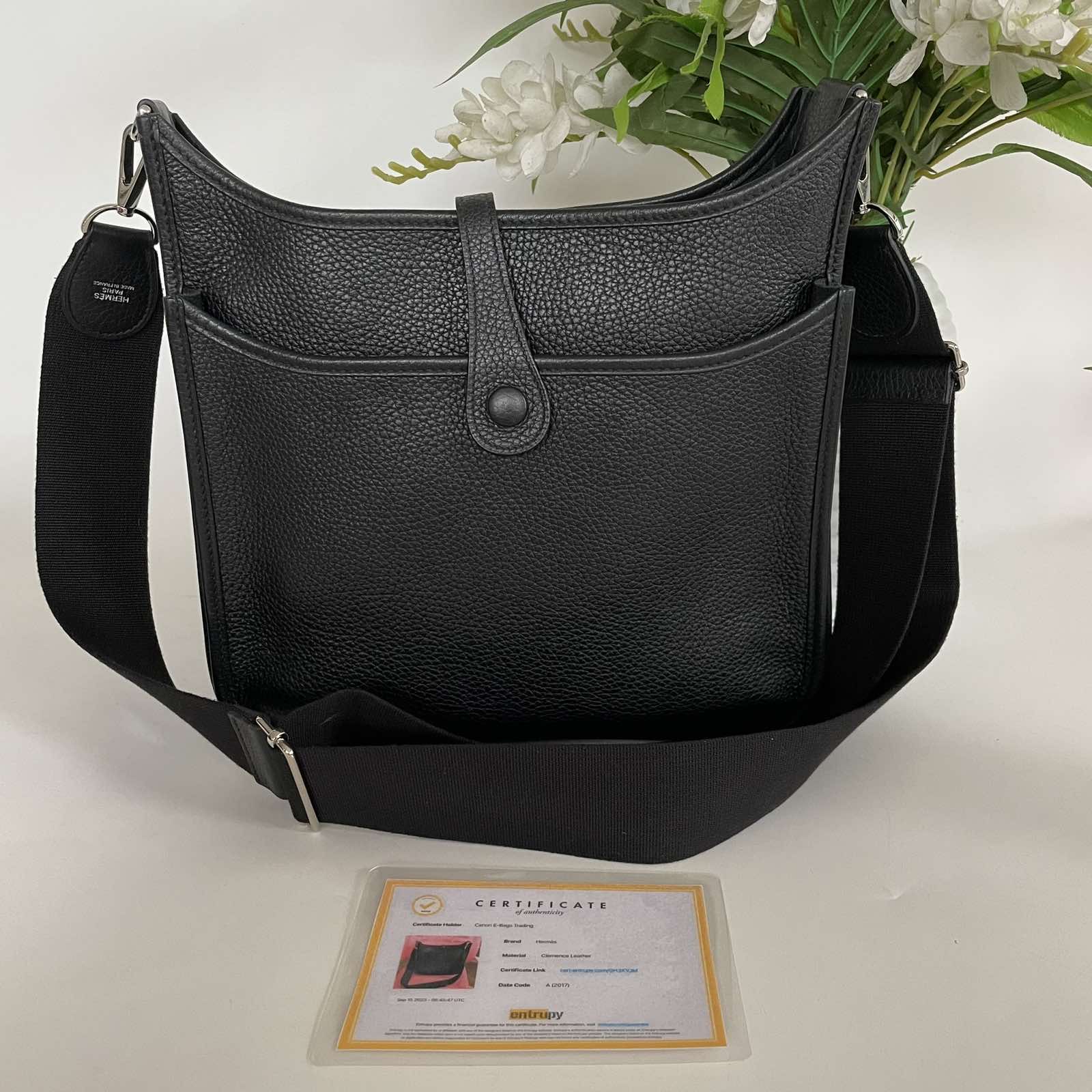 Hermes Evelyne Black PM 3 Clemence Leather Palladium Hardware. Made in  France. With certificate of authenticity from ENTRUPY ❤️