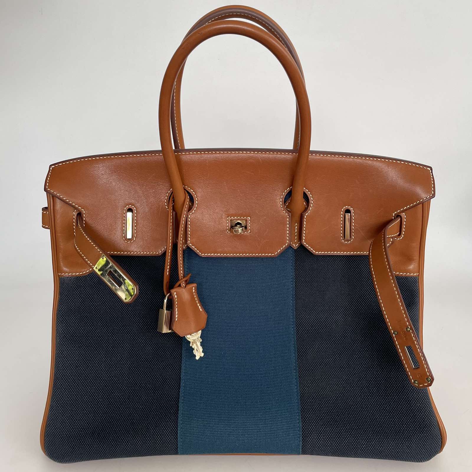 Hermes Birkin 35 Bag Blue Flag Toile Barenia Leather Permabrass Limite –  Mightychic