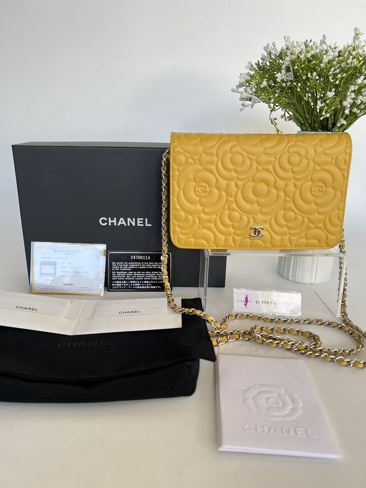 Authentic Chanel Camellia Pink Lambskin Wallet on Chain WOC SHW