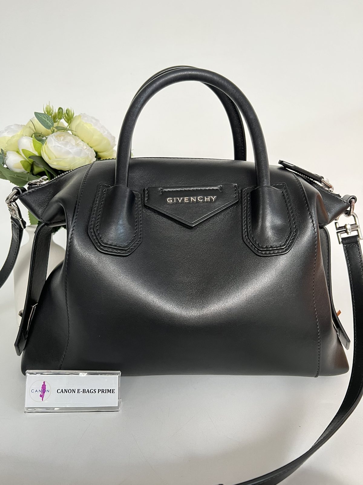 Givenchy Antigona Black Mini Silver Hardware. Made in Italy. With long  strap, swatch & tag ❤️