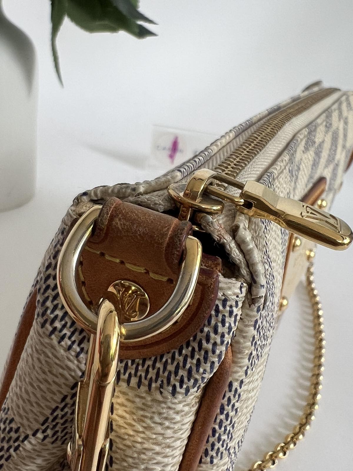 Louis Vuitton, Bags, Louis Vuitton Eva Damier Azur Chain Clutch 2 Way  Purse Sn223