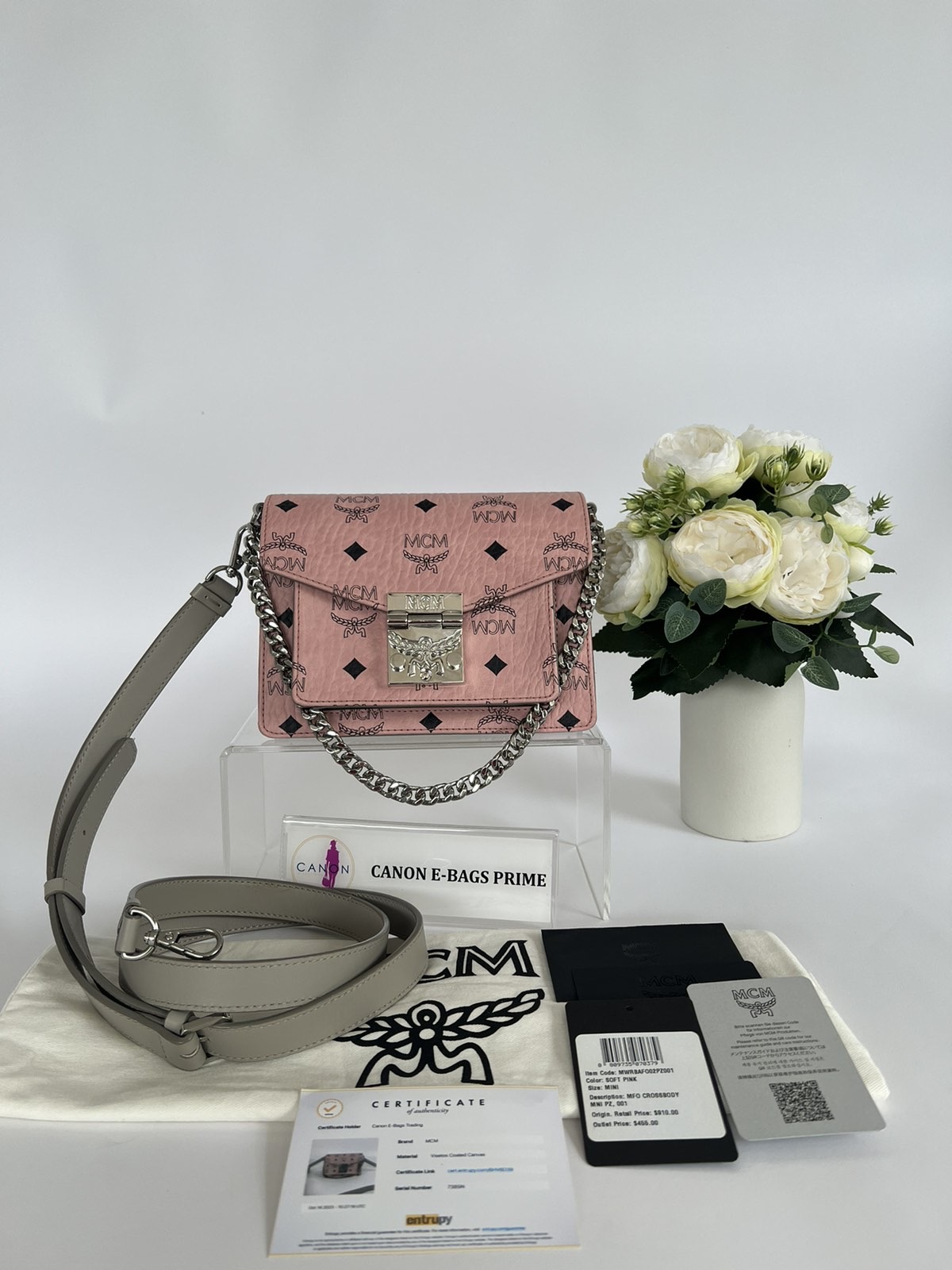 MCM Patricia Visetos Mini Flap Lock Crossbody Soft Pink in Leather - US