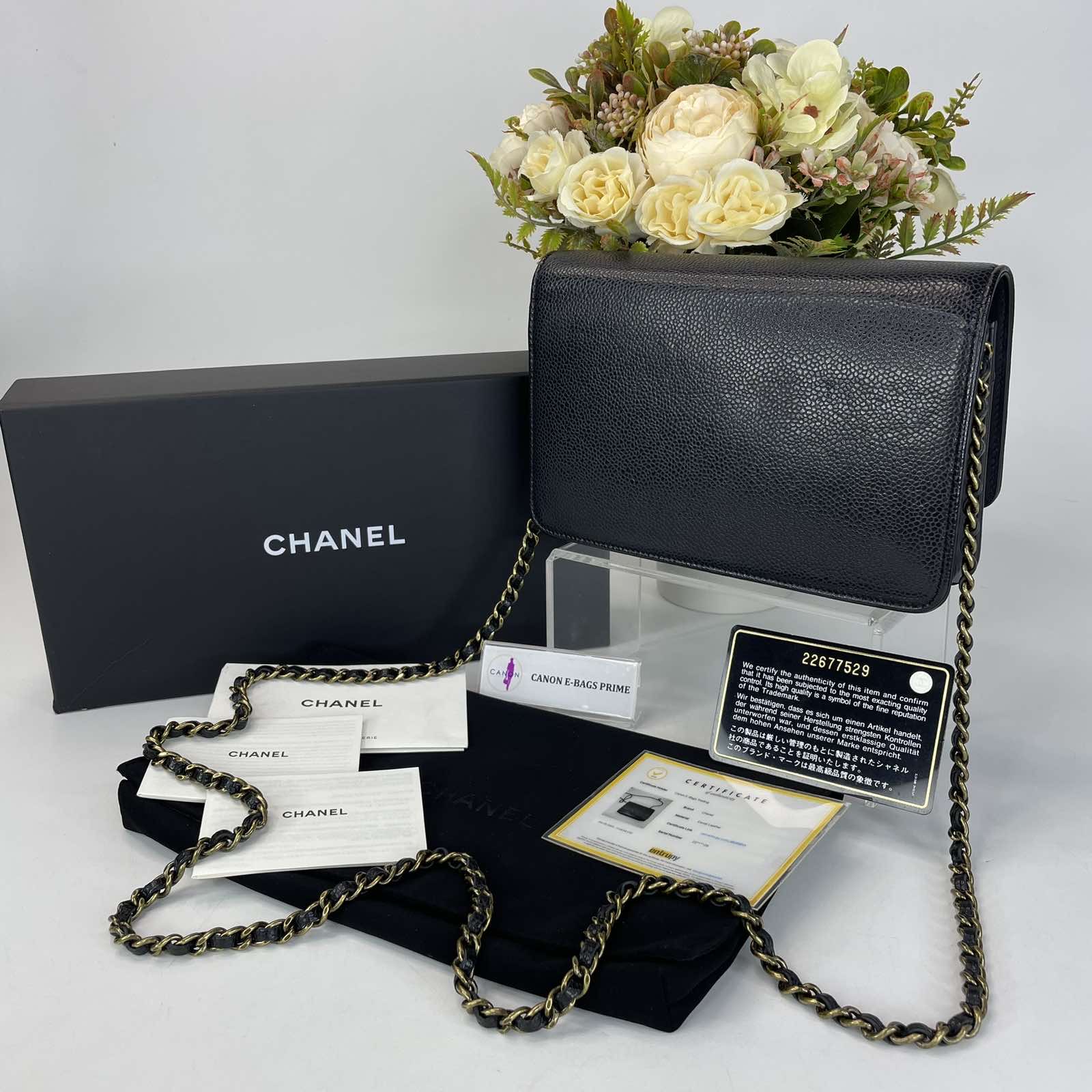 Chanel Black Caviar Timeless Wallet on Chain Gold Hardware Series 22xxxxxx.  Made in Italy. With care cards, dustbag, box, authenticity card 