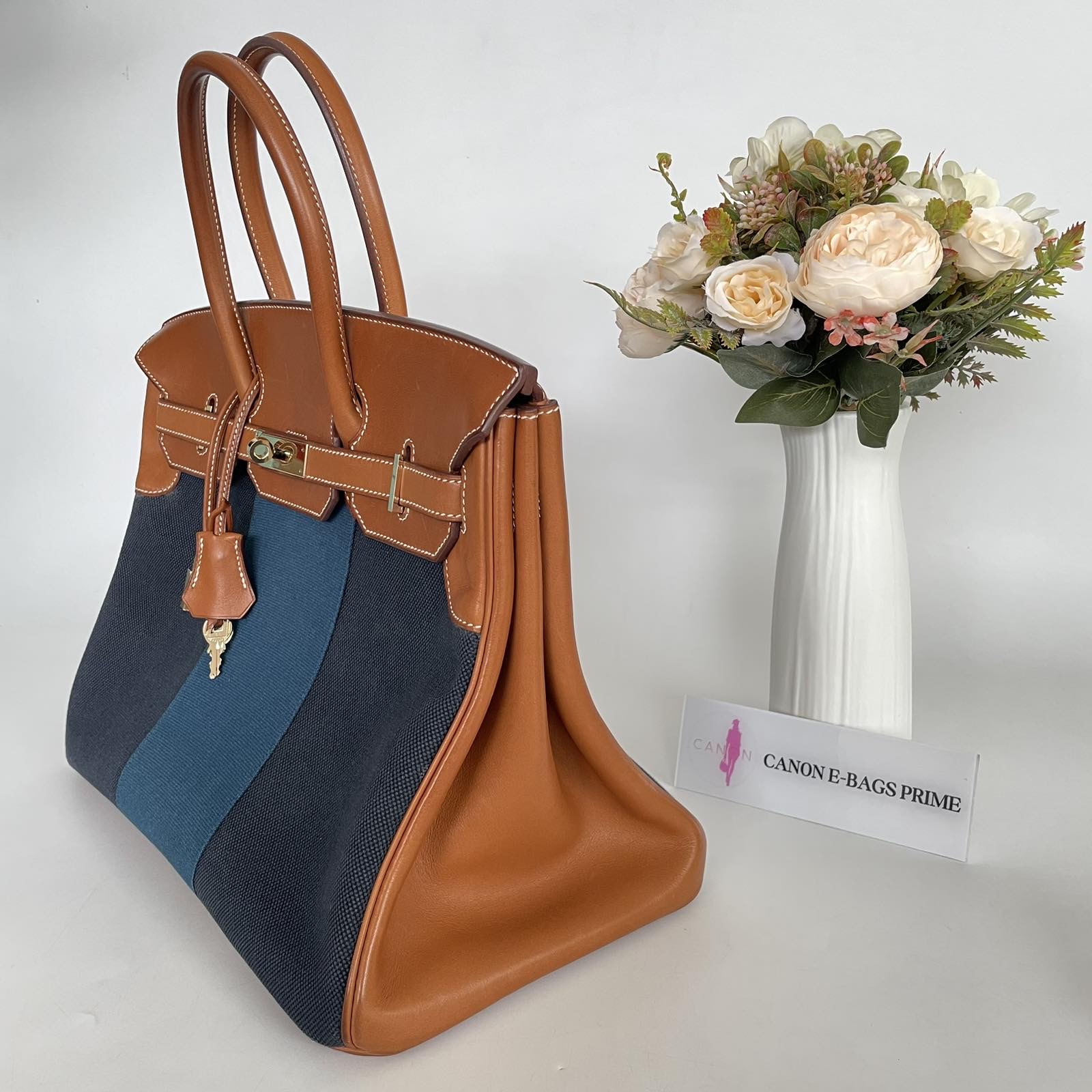 Hermes Birkin 35 Bag Blue Flag Toile Barenia Leather Permabrass Limite –  Mightychic